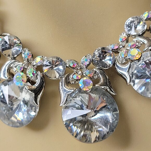Vintage Clear Crystal Rhinestones Silvertone Necklace - Picture 3 of 12